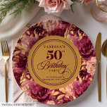 Elegant Burgundy Blush Gold Floral 50th Birthday  Paper Plate<br><div class="desc">✅ For matching items search 26-50 in my collections ✅ Make your milestone celebration unforgettable with our 50th Birthday Paper Plates collection, featuring watercolor florals in rich burgundy, marsala, maroon, deep red, and soft blush shades, accented with shimmering gold leaves. Perfect for women’s milestone birthdays, these plates combine boho-inspired elegance...</div>