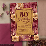 Elegant burgundy blush gold roses 50th birthday  invitation<br><div class="desc">✅ For matching items search 26-50 in my collections ✅ Celebrate a milestone in style with this luxury 50th birthday invitation featuring burgundy, blush, maroon, and deep red roses accented with elegant gold leaves. The boho floral watercolor design combines romantic blush tones with rich marsala and merlot hues, making it...</div>