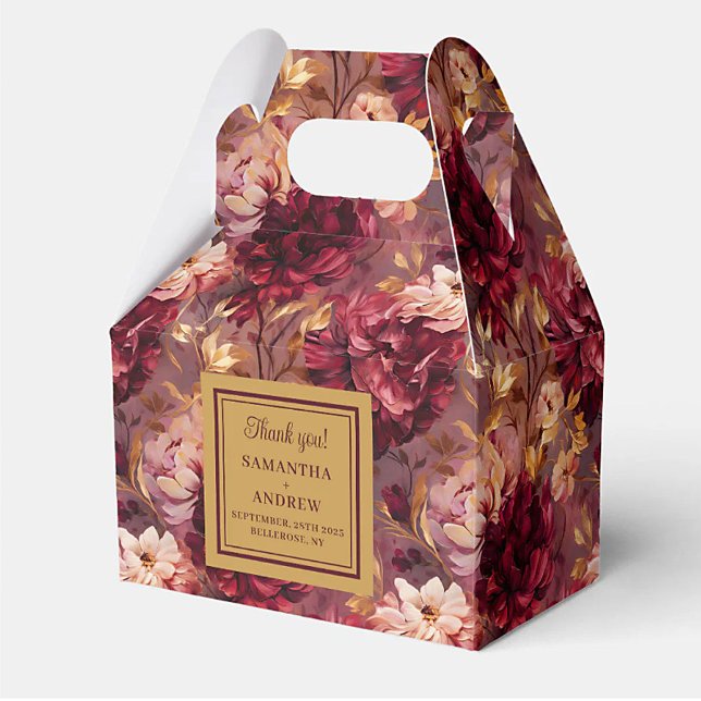 Elegant Burgundy Blush Gold Wedding Thank You Box (Elegant Burgundy Blush Gold Wedding Thank You Box)