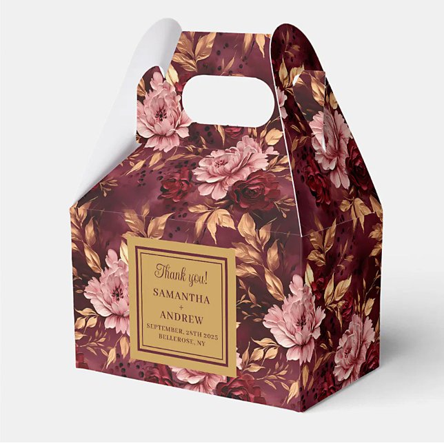 Elegant Burgundy Blush Gold Wedding Thank You Box (Elegant Burgundy Blush Gold Wedding Thank You Box)