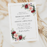 Elegant Burgundy Blush Greenery Floral Wedding Invitation<br><div class="desc">This elegant Romantic Blooms collection features watercolor burgundy and blush florals with greenery leaves paired with a classy serif & delicate sans font in black,  and dusty rose back with a customizable monogram. Matching items available.</div>