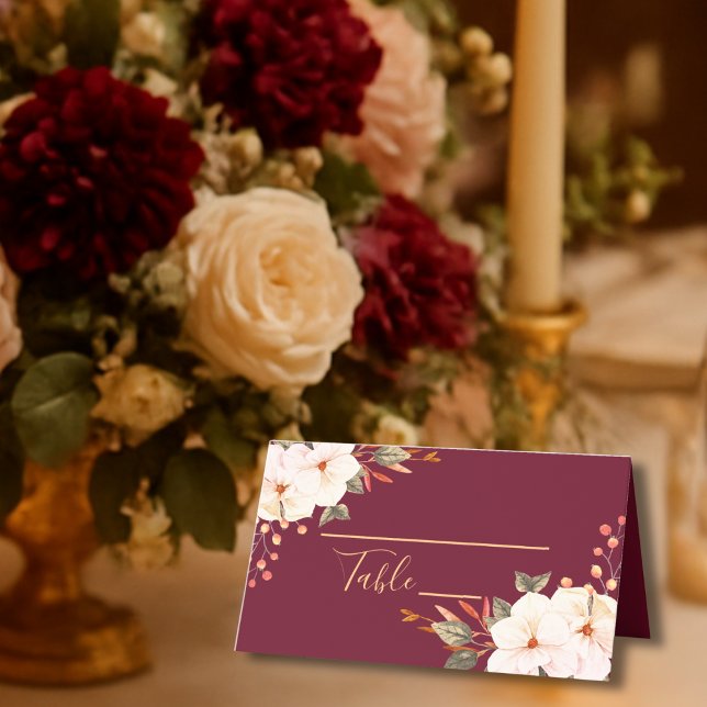 Elegant Burgundy Blush Orange Floral Place Card (Creator Uploaded)