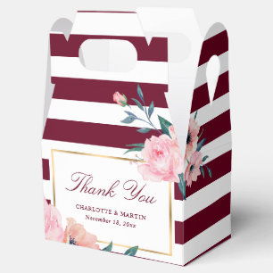 Elegant Burgundy Blush Pink Floral Wedding Favor Box