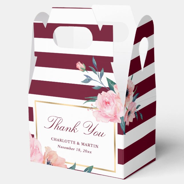 Elegant Burgundy Blush Pink Floral Wedding Favor Box (Opened)