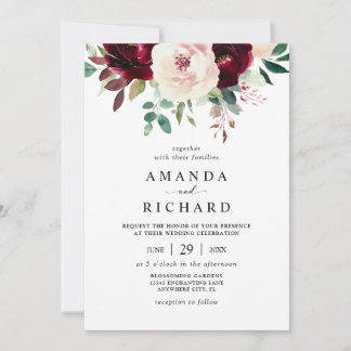 Elegant Burgundy Blush Pink Floral Wedding Invitation