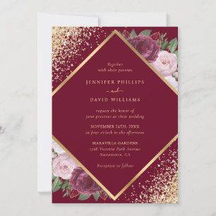 Elegant Burgundy Blush Pink Gold Floral Wedding Invitation