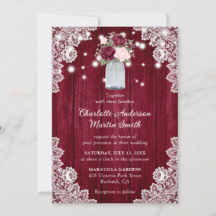 Elegant Burgundy Blush Rustic Wood Floral Wedding Invitation