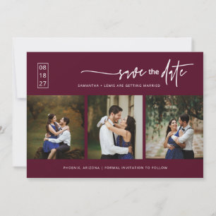 Elegant Burgundy Boho Save the Date QR Code Photo Invitation