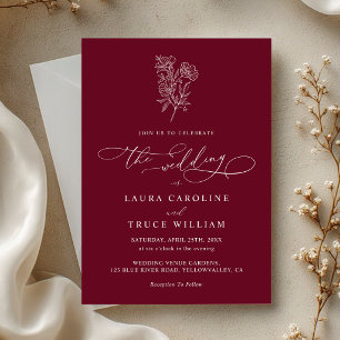 Elegant Burgundy Botanical Floral Wedding Invitation
