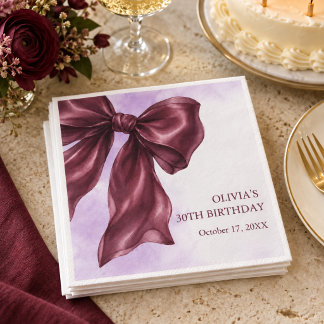 Elegant Burgundy Bow Birthday Party  Napkin