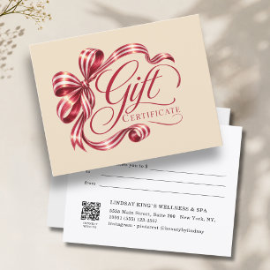 Elegant Burgundy Bow QR Code Gift Certificate