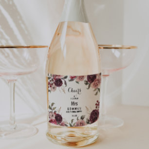Elegant Burgundy Bridal Shower Sparkling Wine Labe Label