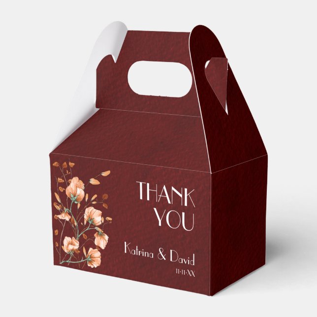 Elegant Burgundy Burnt Orange Floral Thank You Favor Box (Front Side)
