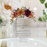 Elegant Burgundy Burnt Orange Rust Floral Wedding Acrylic Invitations<br><div class="desc">Invite your guests in style with our exquisite acrylic wedding invitations, featuring a stunning burgundy and burnt orange floral design in an arch shape. Easily personalize your invitation by clicking the "Edit Using Design Tool" button to re-arrange and format the text to your liking. Choose from two exquisite finishes: Clear...</div>