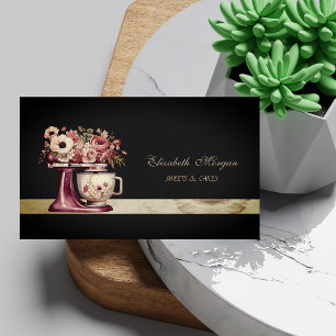 Elegant Burgundy Cake Mixer Black Bakery Business Card