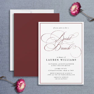 Elegant Burgundy Calligraphy Formal Bridal Brunch Invitation