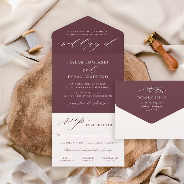 Elegant Burgundy Calligraphy Script Wedding All In One Invitation (Creator Uploaded)