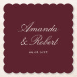Elegant Burgundy Calligraphy Wedding Paper Coaster<br><div class="desc">Minimalist personalized wedding coasters featuring elegant calligraphy names in burgundy and cream colour design.</div>