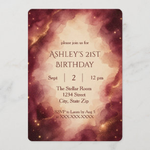 Elegant Burgundy Celestial 21st Birthday Invitation