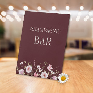 Elegant Burgundy Champagne Bar Sign with Blush Flo