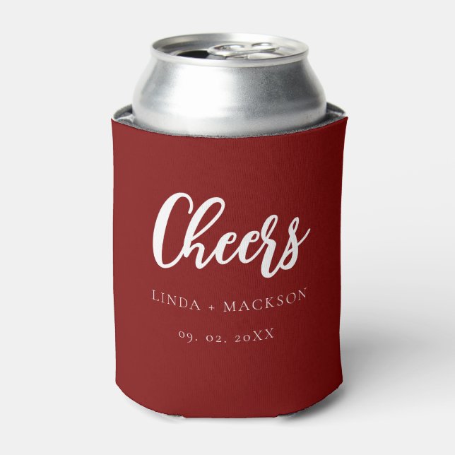 Elegant Burgundy cheers bridal shower wedding Can Cooler (Can Front)