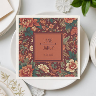 Elegant Burgundy Chinoiserie Victorian Wedding Napkin