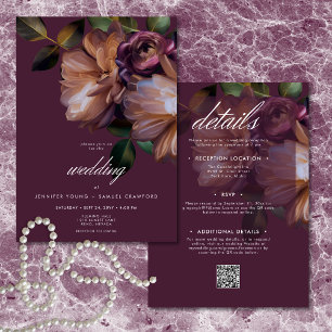 Elegant Burgundy Classic Moody Floral Two Sided Invitation