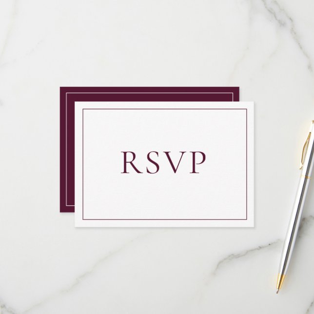 Élégant Burgundy Classic Script RSVP (Devant/Arrière en situation)