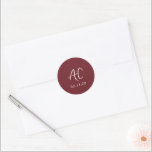 Elegant Burgundy Clean Wedding Classic Round Sticker<br><div class="desc">Classic wedding stickers featuring a simple design with your two initial monogram in an elegant handwriting script for a modern touch.  The colour palette may be changed in the design editing tool.</div>