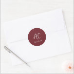 Elegant Burgundy Clean Wedding Classic Round Sticker<br><div class="desc">Classic wedding stickers featuring a simple design with your two initial monogram in an elegant handwriting script for a modern touch.  The colour palette may be changed in the design editing tool.</div>