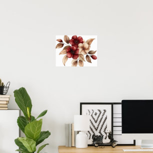 Elegant Burgundy & Cream Watercolor Floral Poster