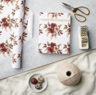 Elegant Burgundy & Cream Watercolor Floral Wrapping Paper