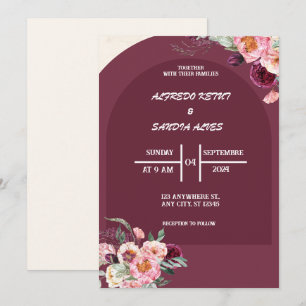 elegant Burgundy Crimson Flowers Wedding Invitation