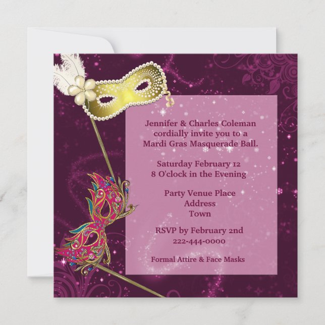 Elegant Burgundy Custom Masquerade Ball Invitation (Front)