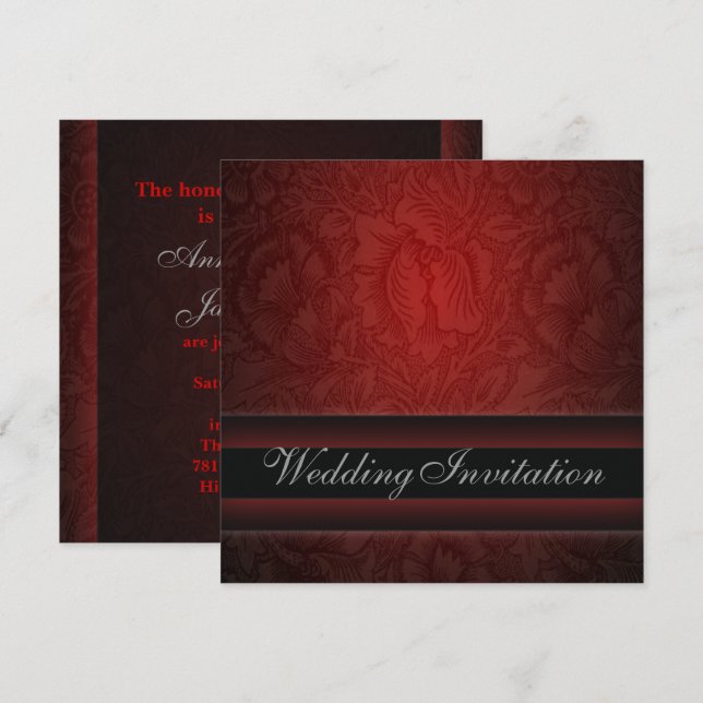 Elegant burgundy damask floral Wedding Invitation (Front/Back)
