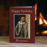 Elegant Burgundy Damask Photo Birthday