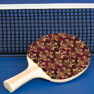 Elegant Burgundy Damask - Vintage Baroque Floral Ping Pong Paddle