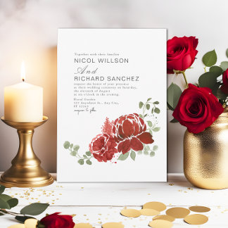 Elegant Burgundy Dark Green Floral Winter Wedding Invitation