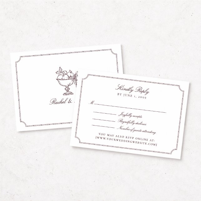 Elegant Burgundy Double Frame Wedding RSVP Card (Creator Uploaded)