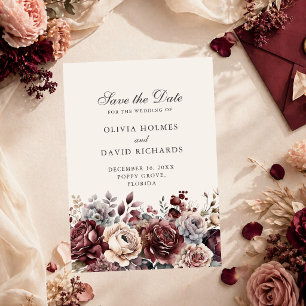 Elegant Burgundy & Dusty Rose Floral Save the Date