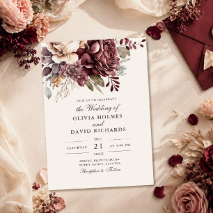 Elegant Burgundy & Dusty Rose Floral Wedding Invitation
