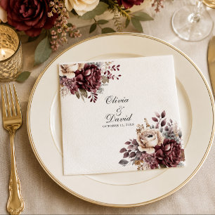 Elegant Burgundy & Dusty Rose Floral Wedding Napkin