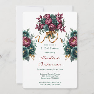 Elegant Burgundy Emerald Peony Bridal Shower Invitation