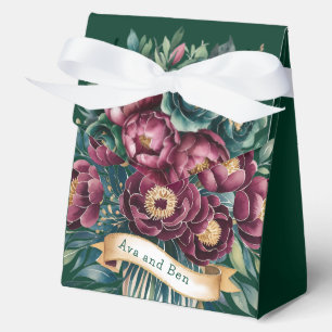 Elegant Burgundy & Emerald Peony with Gold Accent Favor Box