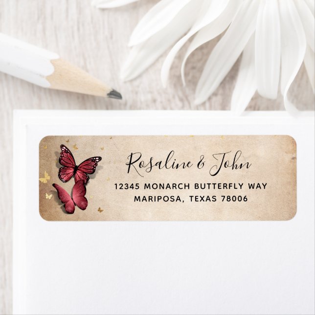 Elegant Burgundy et Gold Butterfly Adresse de reto (En situation)