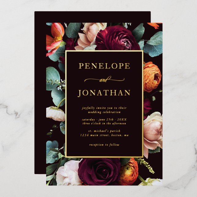 Elegant Burgundy Eucalyptus Gold Floral Wedding (Front/Back)