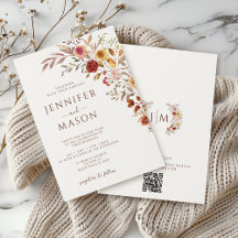 Elegant Burgundy Fall Autumn Floral Wedding QR In