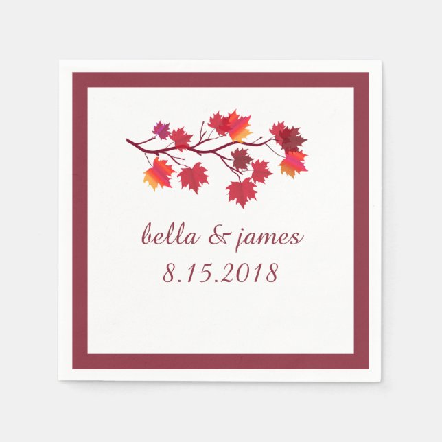 Elegant Burgundy Fall Autumn Leafs Paper Napkins (Front)