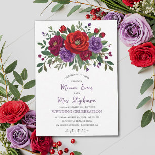 Elegant Burgundy Fall Floral Rustic Wedding Invitation