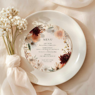 Elegant Burgundy Fall Floral Wedding Menu